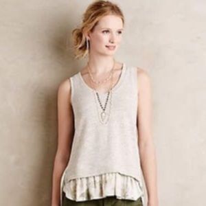 Anthropologie Deletta Dava gray tank floral trim